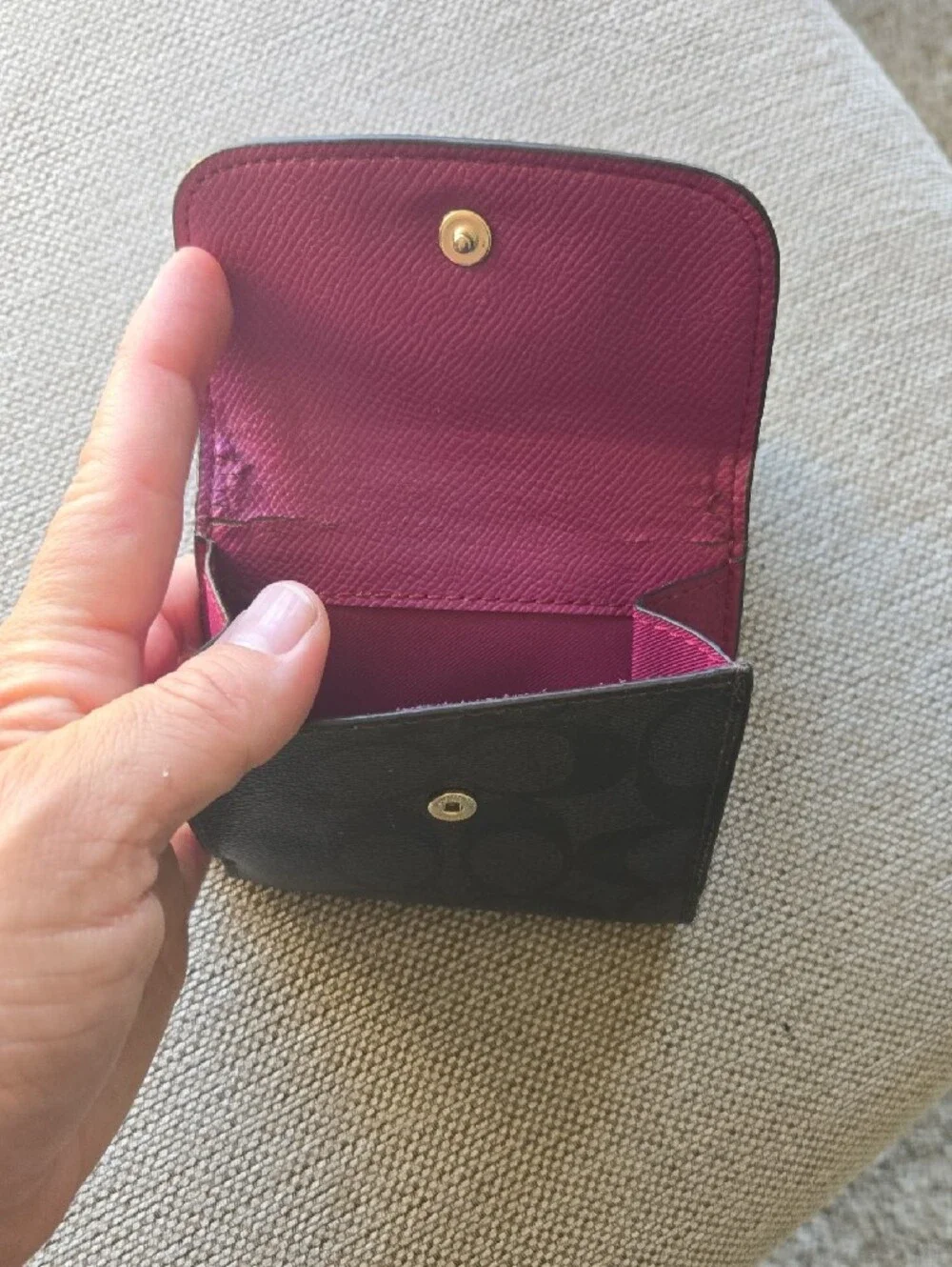 Coach Two-Tone Leather Card Holder - Purple & Black